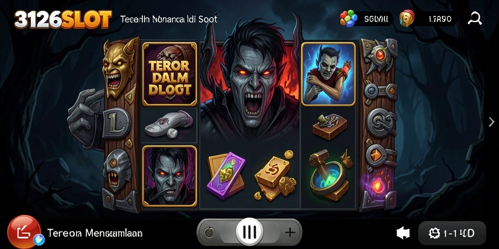 Screenshot gameplay 3126SLOT menampilkan suasana horor yang mencekam.