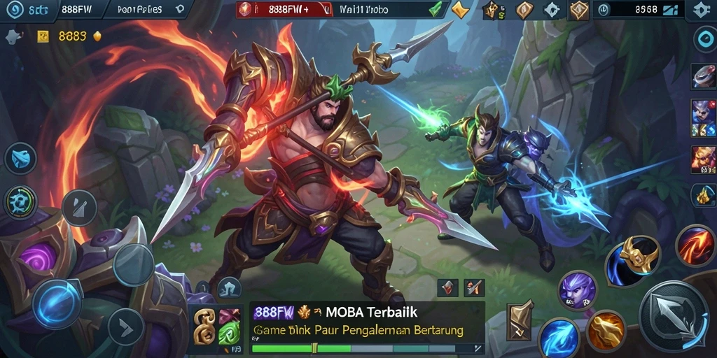Tangkapan layar gameplay MOBA yang seru dan mendebarkan.