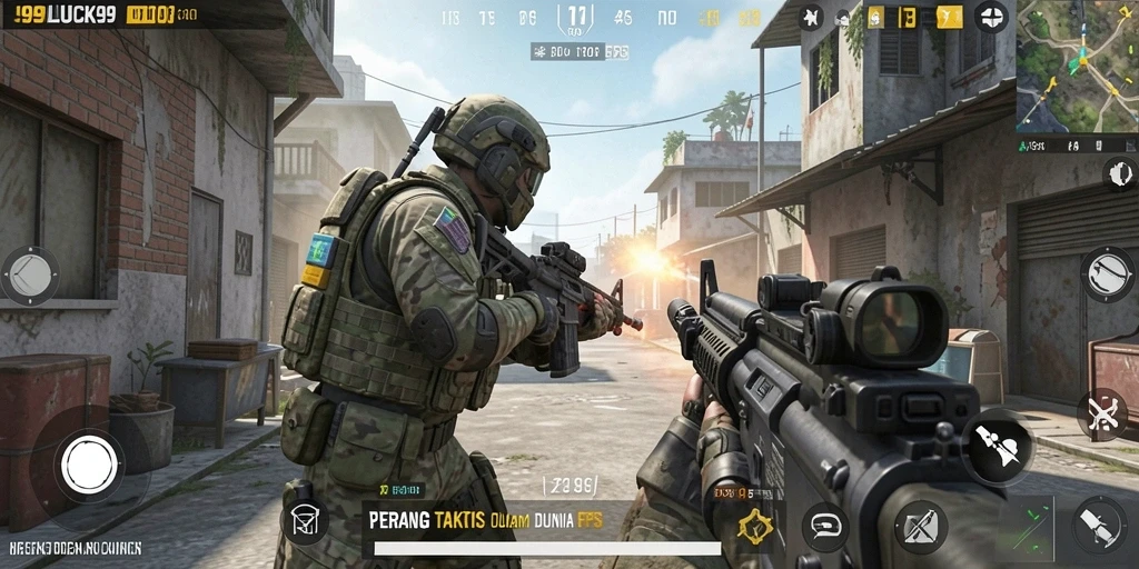 Tangkapan layar gameplay 99LUCK99 menampilkan aksi mendebarkan dari pertarungan FPS.