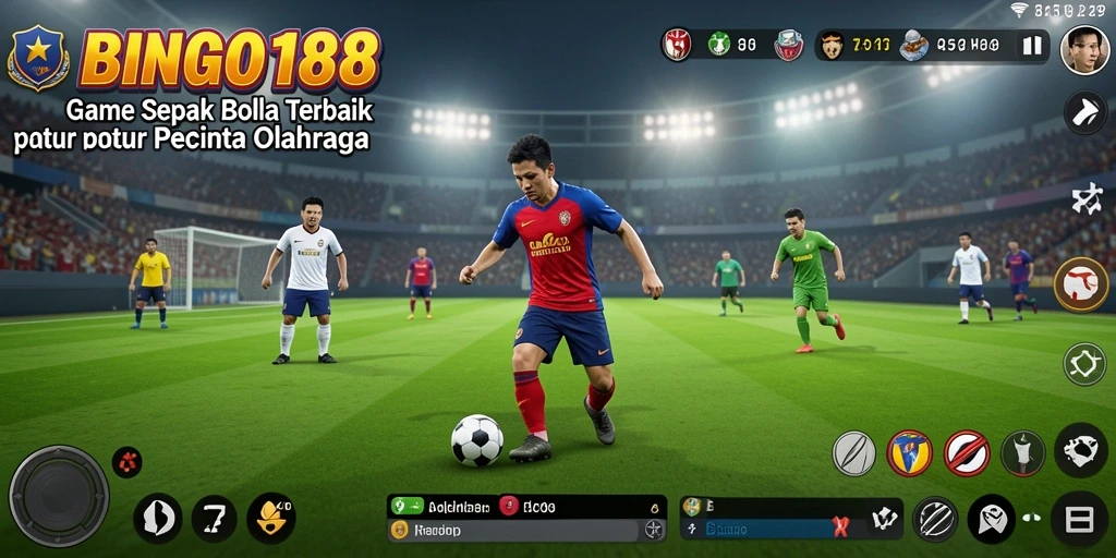 Tampilan gameplay seru di BINGO188 dengan aksi sepak bola yang mendebarkan.