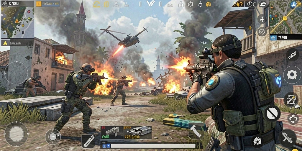Screenshot C7890 menampilkan aksi tembak-menembak yang mendebarkan.