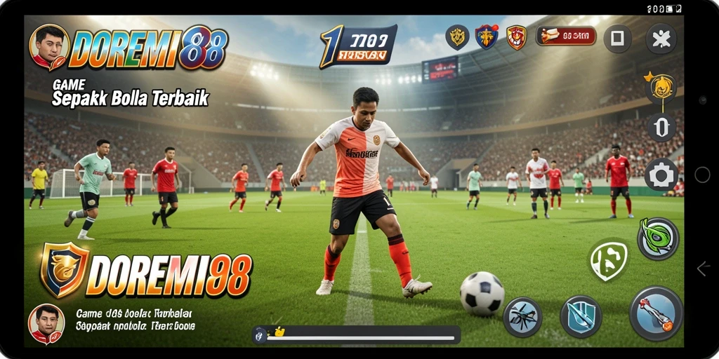 Screenshot DOREMI88 menampilkan aksi permainan sepak bola yang mendebarkan.
