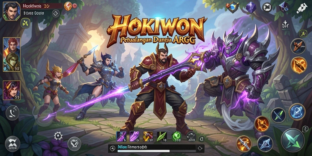 Screenshot gameplay HOKIWON yang menunjukkan pertarungan epik ARPG.