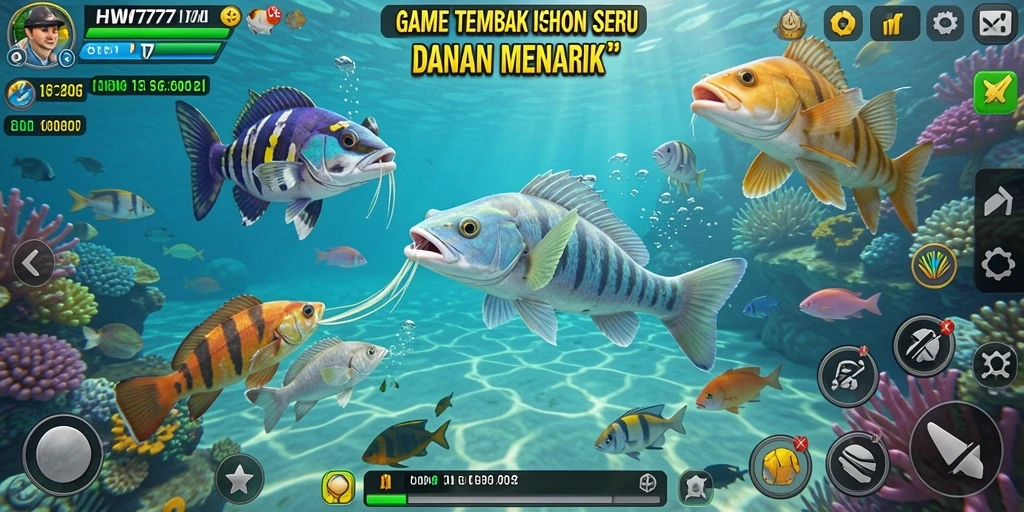 Screenshot gameplay HW777 yang menampilkan aksi tembak ikan.