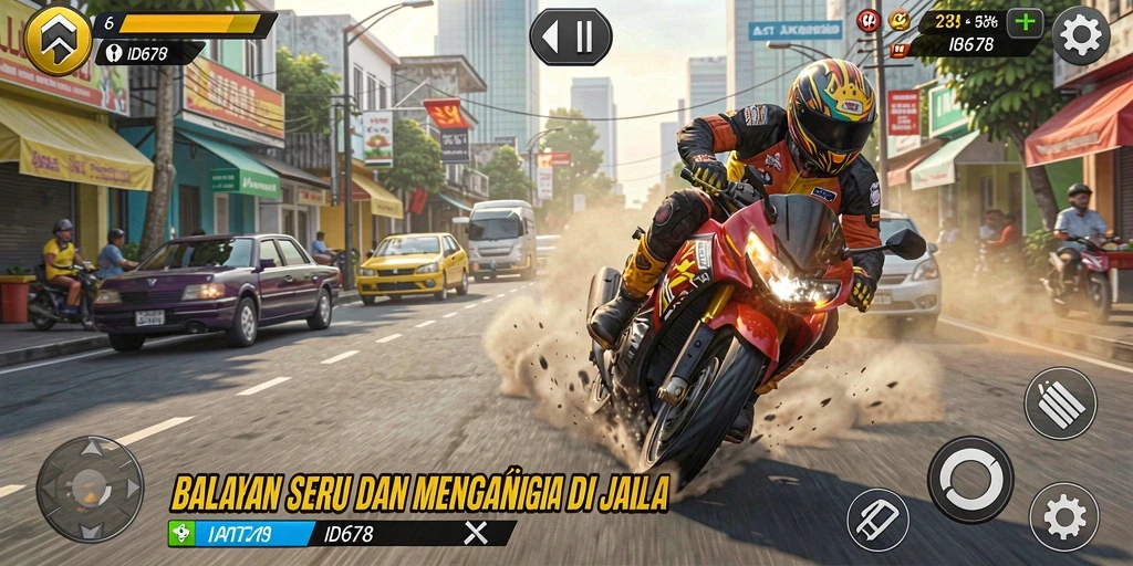 Screenshot gameplay ID678 menunjukkan aksi balapan yang mendebarkan dan mobil cepat.