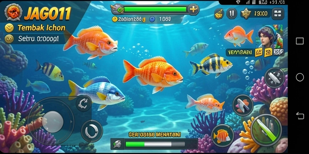 Tampilan gameplay seru Tembak Ikan di JAGO11 dengan aksi menembak yang cepat.