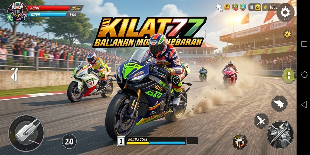 Gameplay KILAT77 menampilkan balapan motor yang seru dan penuh aksi.