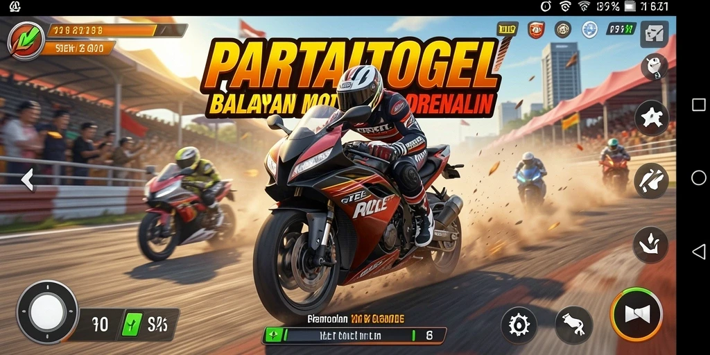 Screenshot gameplay PARTAITOGEL menunjukkan balapan mendebarkan di trek yang menantang.