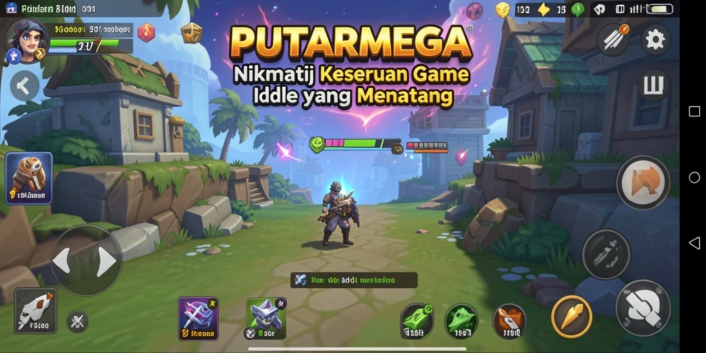 Tampilan gameplay seru PUTARMEGA yang menonjolkan fitur Idle.