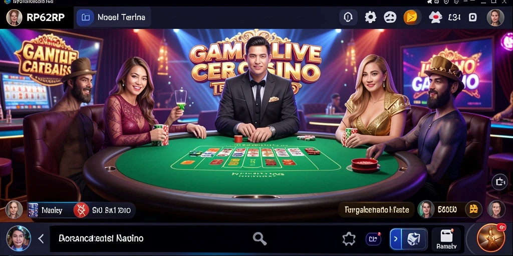 Screenshot utama RP62RP menampilkan dealer langsung dalam aksi untuk permainan Live Casino.