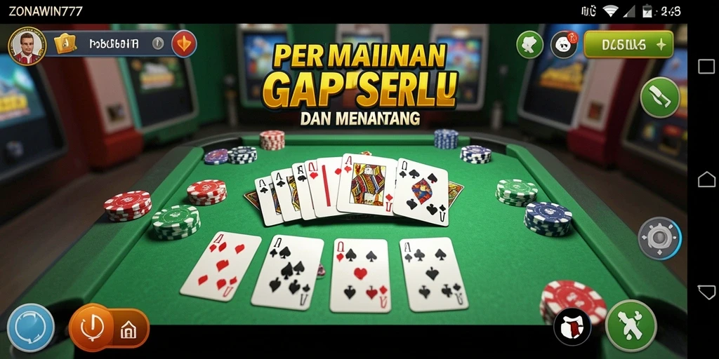 Tampilan gameplay ZONAWIN777 yang mengasyikkan dengan kartu-kartu Gaple.